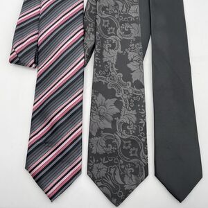 Geoffrey Beene / Bill Robinson Neckties Lot of 3 Striped Paisley Black Pink